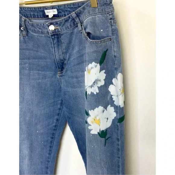 Skylar & Jade Womens Size 30‎ Denim Jeans Blue Paint Painted Daisy's Flowers - Picture 2 of 10
